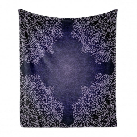 Purple Mandala Soft Flannel Fleece Throw Blanket, Oriental Lacework Mandala with Abstract Floral Motifs, Cozy Plush for Indoor and Outdoor Use, 60" x 80", Purple Grey Pale Mauve, by Ambesonne