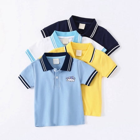 Boys Graphic Tees Graphic Print Lapel Short Sleeve Button Polo Shirt Tops Boys Tops Tees Shirts Navy 4 Years-5 Years