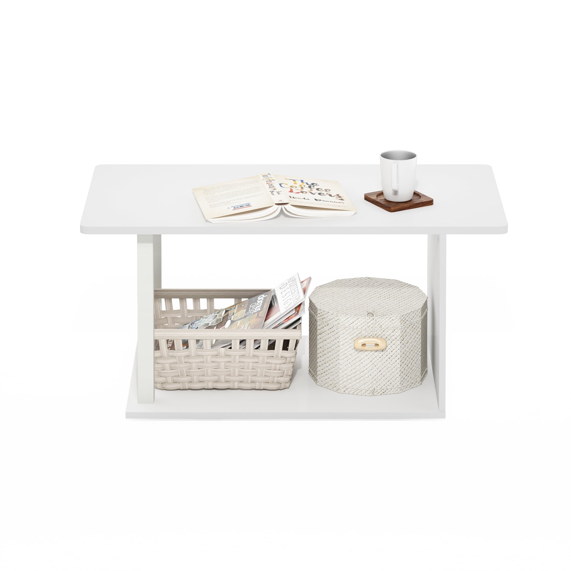 Furinno Basic Home Living Coffee Table, White/White