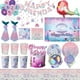 thumbnail image 2 of Decoración de cumpleaños de sirena, nuevo juego de vajilla con temática, mantel, vasos de papel, platos, telón de fondo, pancarta, globos para bebé, suministros para fiestas infantiles, 2 of 5