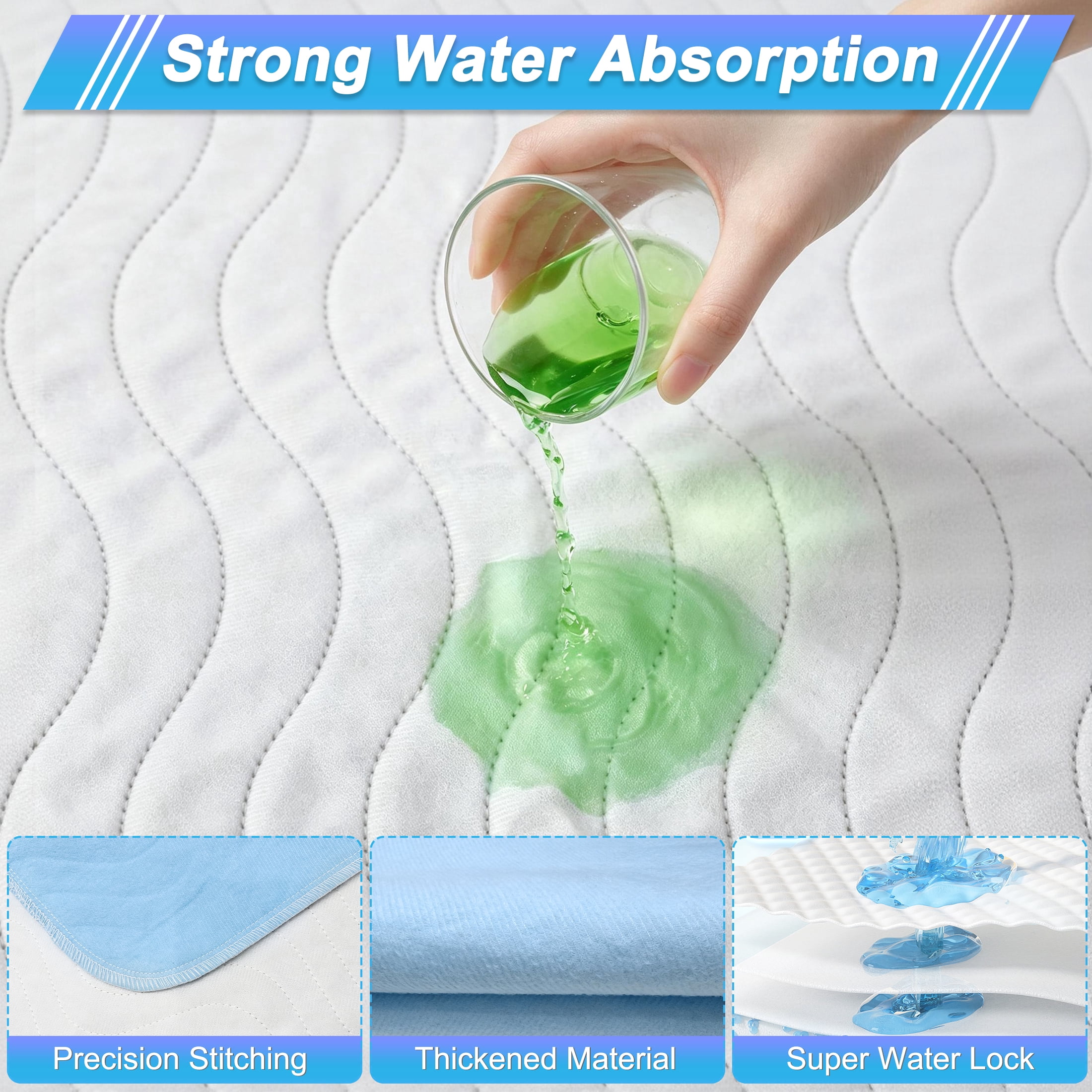 18"x24" Reusable Washable Incontinence Underpads, 3 Pack Waterproof Bed Pads, Absorbent Non-Slip Incontinence Bed Pads, Heavy Absorbency Pee Mats for Elderly, Adults, Kids, Pet, Mattress Protection