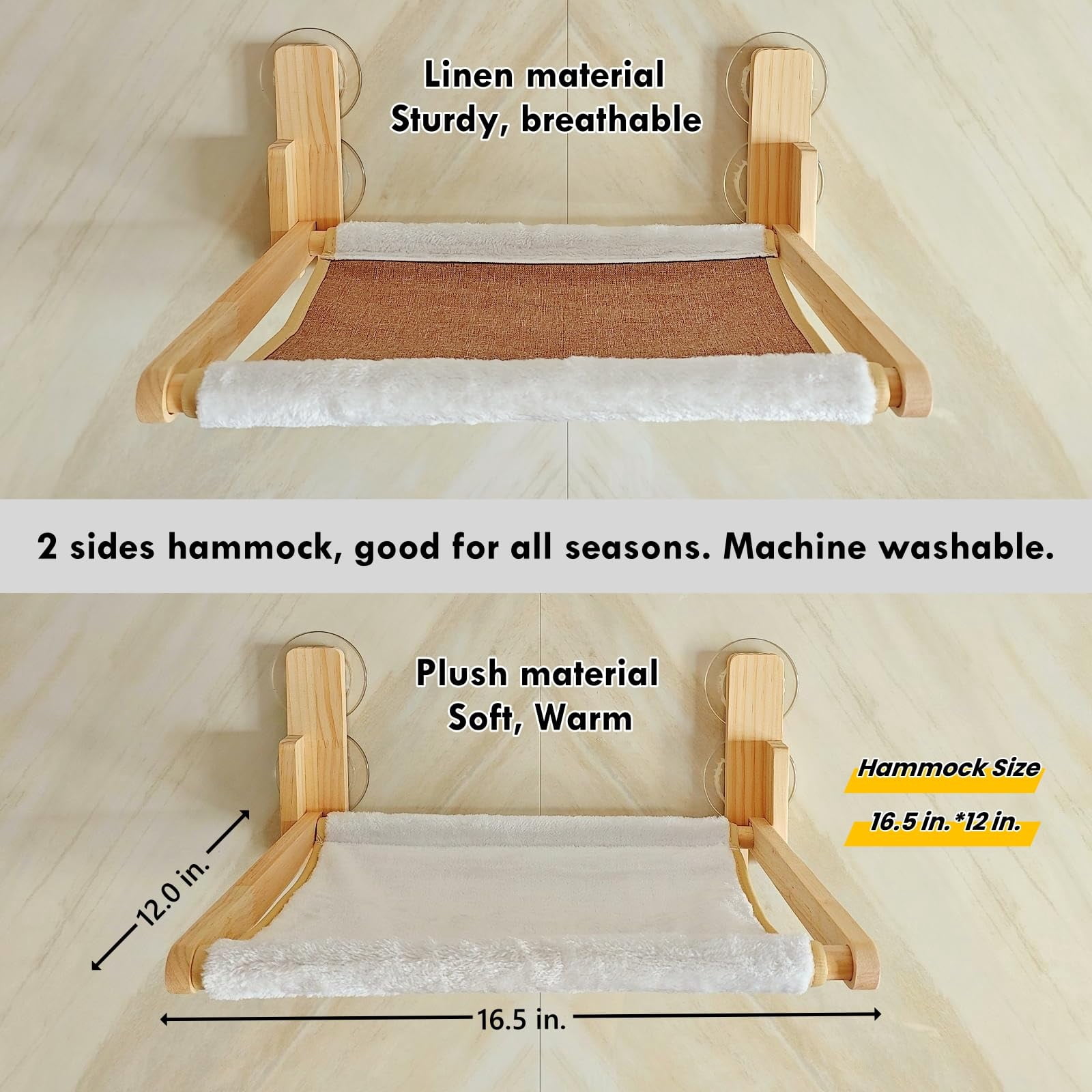 Foldable Cat Window Perch  Wood 16.5''*12'' Hammock 35 Lbs Weight Limit For Small Size Windows
