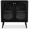 thumbnail image 1 of Aparador contemporáneo de almacenaje - 2 puertas con vidrio texturizado, estantes, patas de madera, ideal como vitrina o buffet para comedor o pasillo - Color negro, 1 of 6