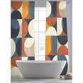 thumbnail image 6 of Navy Blue Beige Semi Sheer Window Curtains 108 Inches Long, Middle Century Modern Geometric Abstract Art Rod Pocket Voile Chiffon Curtain Light Filtering Drapes for Living Room, 52"x108", 2 Panels, 6 of 9