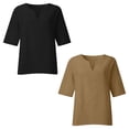 thumbnail image 4 of STETMN 2 PC Oversized Cotton Linen Top for Women Solid 3/4 Sleeve T-shirt V Neck Loose Summer Tee, 4 of 6