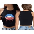 thumbnail image 4 of Débardeurs pour Femmes Jour de l'Indépendance Coupe Ajustée Col Rayé Crop Tops, 4 of 5