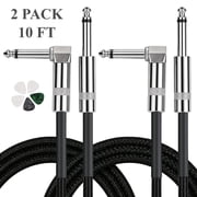Yalumo Guitar Cable 10FT 2 Pack, 1/4 Inch TS Instrument Cable, Right Angle to Straight AMP Cord for Electric Guitar, Bass, Keyboard, Mandolin, Shielded Pro Audio, Black