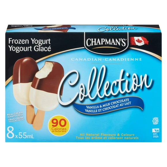 Chapman's Canadian Collection Vanilla & Milk Chocolate Frozen Yogurt bar, 8 x 55mL