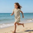 thumbnail image 5 of Grblisyd Girls Dresses Size 10-12 Solid Color Short Sleeve Casual Dresses Summer Kids Crew Neck Loose Midi Dress, 5 of 6