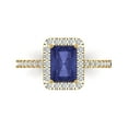 thumbnail image 2 of 1.86ct emerald cut blue tanzanite 18k yellow gold halo Bridal Wedding Engagement Promise Anniversary Ring for Women size 3.5, 2 of 7