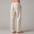 thumbnail image 5 of WOLIAUO Mens Linen Pants Summer Beach Pants Casual Loose Fit with Waist Drawstring Lightweight Vacation Clothing (M Beige), 5 of 6