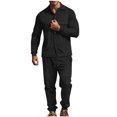thumbnail image 3 of VBTAPA Men's 2 Piece Outfits Solid Casual Sweatsuit Long Sleeve Button Down Shirt Drawstring Jogger Pants Matching Lounge Track Suit with Pockets on Clearance Black S, 3 of 9