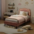thumbnail image 4 of Huisuilinss Twin Bed Frame,LED Bed Frame Twin,Velvet Upholstered Platform Bed Frame With Adjustable Bear Headboard,Wooden Slats Support,No Box Spring Needed,Easy Assembly, 4 of 8