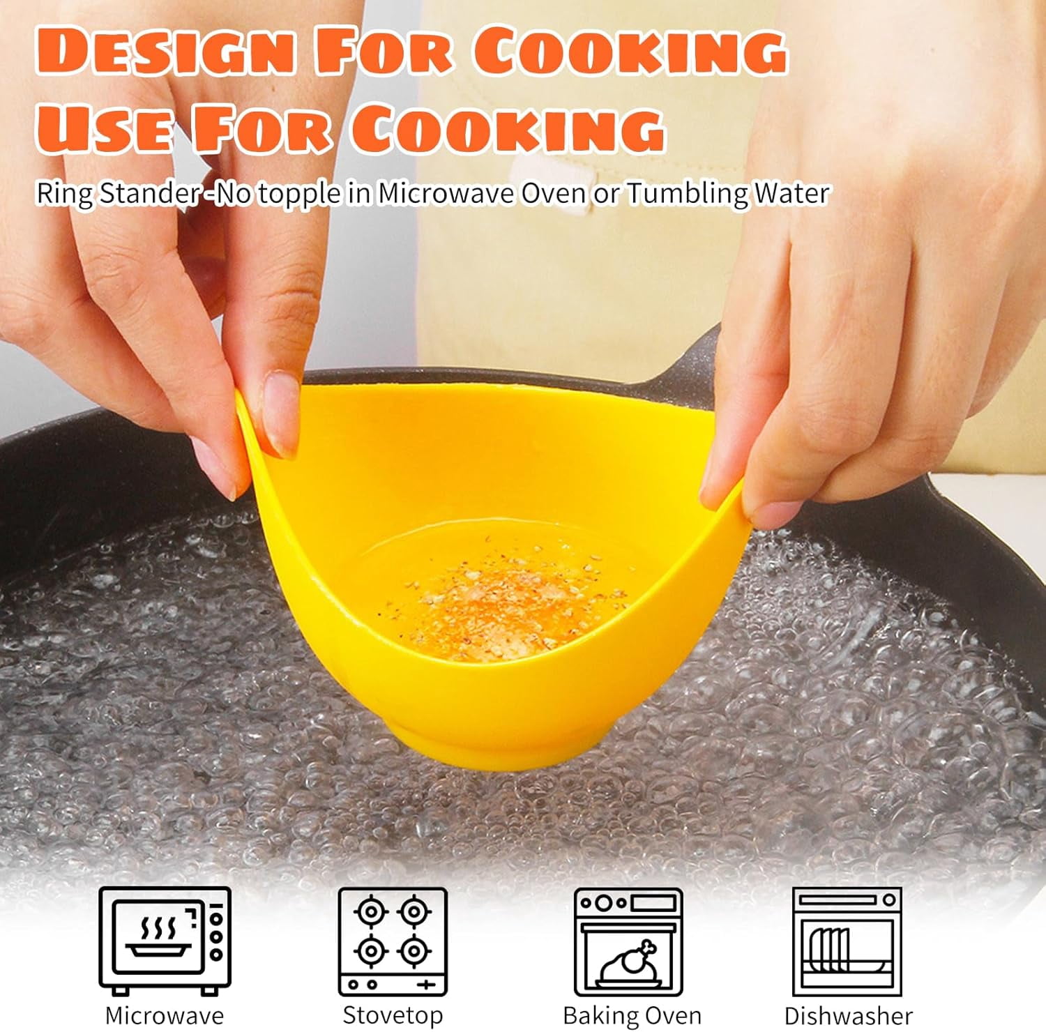 Poached Egg Cooker - Non-Stick Silicone Cups, Microwave & Stovetop, BPA Free