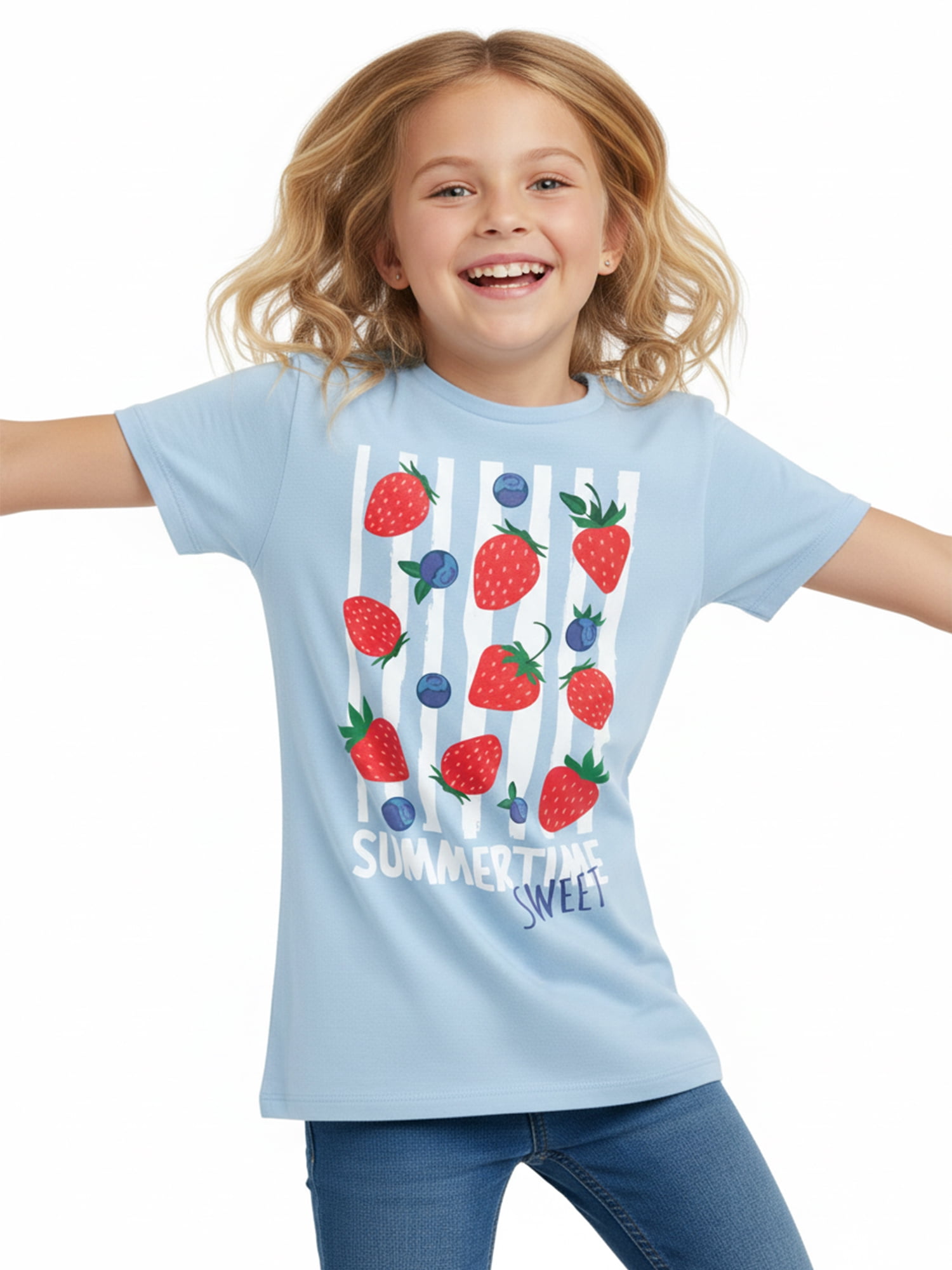 Wonder Nation Girls Berry Cute Graphic Tee with Short Sleeves, Sizes 4-18