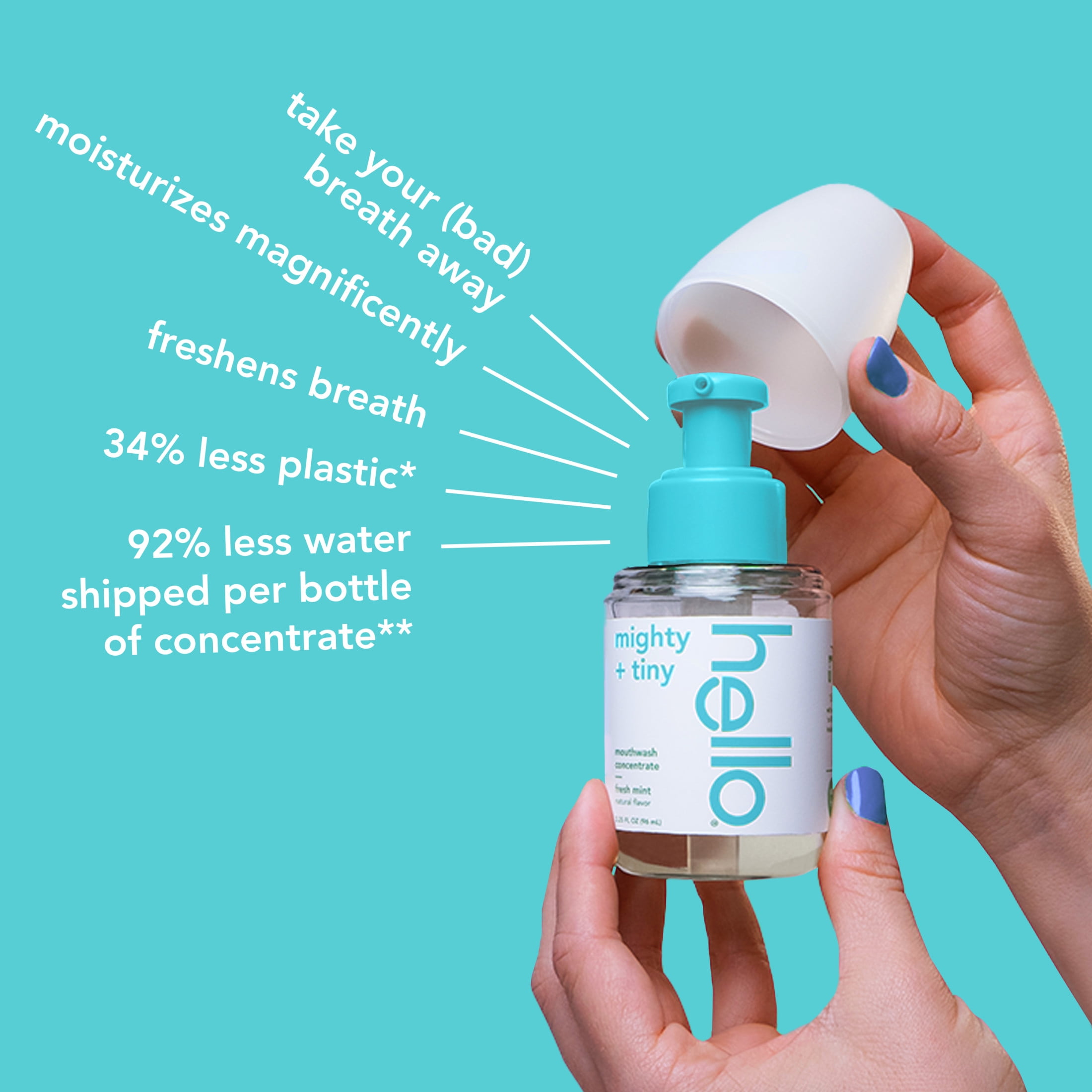 hello Mighty and Tiny Alcohol Free Mouthwash Concentrate, Clean Mint, 3.25 Fl Oz Pump Bottle