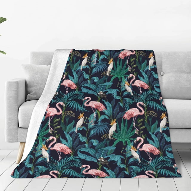 Fotbe Flamingos And Birds Manta de Franela Acolchonada con Estampado, Súper Suave y Esponjosa, Extra Grande para Sofá, Cama, Uso Todo el Año-40"x30"