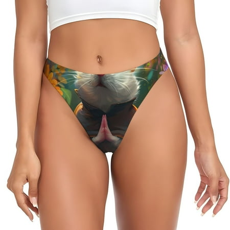 Sigee Colorful Flower Meditating Hamster for Women s G-String Panty  Low Rise  Soft Lace Perfect for Everyday Wear or Special Occasions-Large