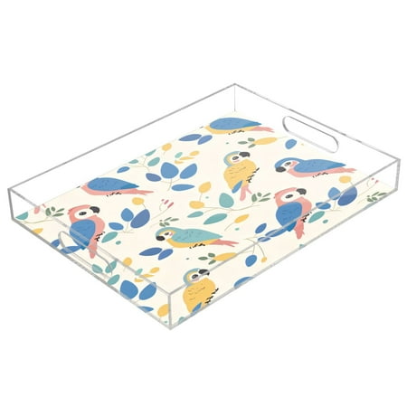 

Acrylic Tray 15.7*11.8*1.9 Inch Transparent Tray Food Tray Tea Cup Tray Serving Trays Cosmetics Storage Kitchen Table Bathroom Sundry Storage Blue Parrot
