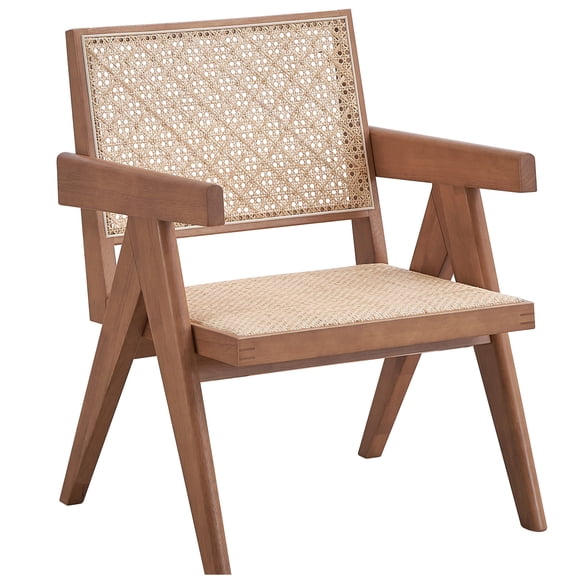 JERFIT Natural Rattan Accent Chair, Beige Boho Modern Chair with Cushion for Living Room, Bedroom, Patio Indoor Outdoor Use