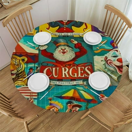

Bciig Circus Animals Clowns Circus Poster Round Table Cover Stain Resistant Washable Indoor Outdoor Tablecloth Kitchen Dining Wedding Parties 100% Polyester Fiber 31 -35