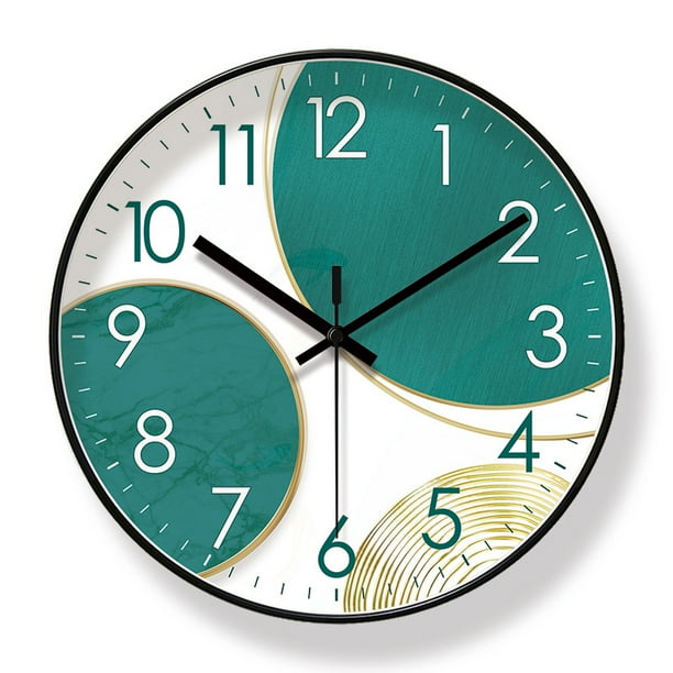 Reloj de pared redondo con diseño geométrico moderno, 30 cm, color verde y dorado
