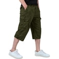 thumbnail image 3 of Men's Cargo Shorts 3/4 Relaxed Fit Casual Work Shorts Cotton Elastic Waist Outdoor Hiking Shorts with Multi Pockets Army Green L, 3 of 6