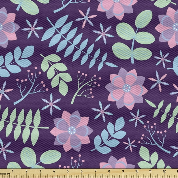 Floral Fabric by the Yard Upholstery, Botanical Theme Flowers and Various Leaves Pattern, Decorative Fabric for DIY and Home Accents, Quartz Multicolor by Ambesonne