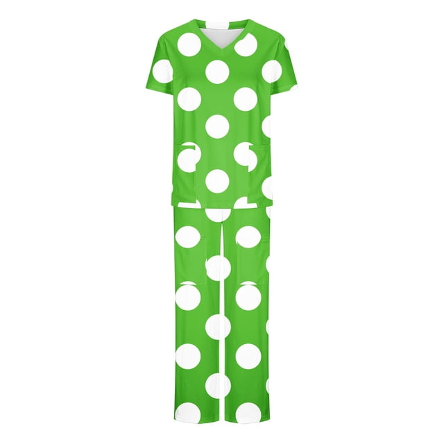 Ensemble de Blouses Médicales pour Femmes Col en V Extensible Haut et Pantalon Taille Élastique avec Multi-Poches Anti-Rides Uniforme de Travail à Manches Courtes Vert