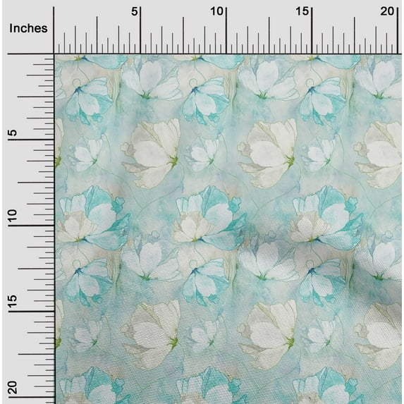 oneOone Polyester Spandex Light Mint Green Fabric Flower Sewing Material Print Fabric By The Yard 56 Inch Wide-3G6