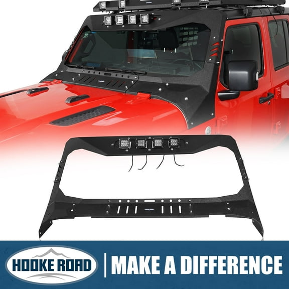 Hooke Road Madmax Windshield Frame Cover Armor fits Jeep Wrangler JL 2018-2025/Gladiator JT 2020-2025