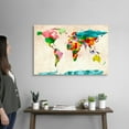 thumbnail image 2 of Great Big Canvas "World Map Watercolors"  by Michael Tompsett Teal Pink   Wrapped Canvas Print Wall Artwork, 2 of 7