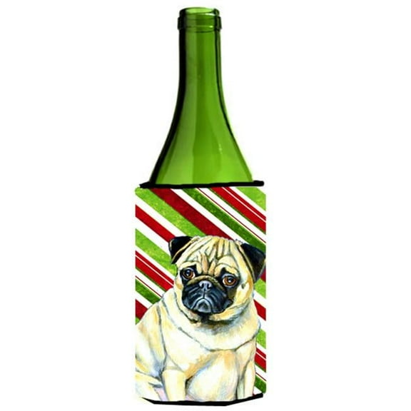 Pug Candy Cane Holiday Christmas Wine bottle sleeve Hugger - 24 oz.