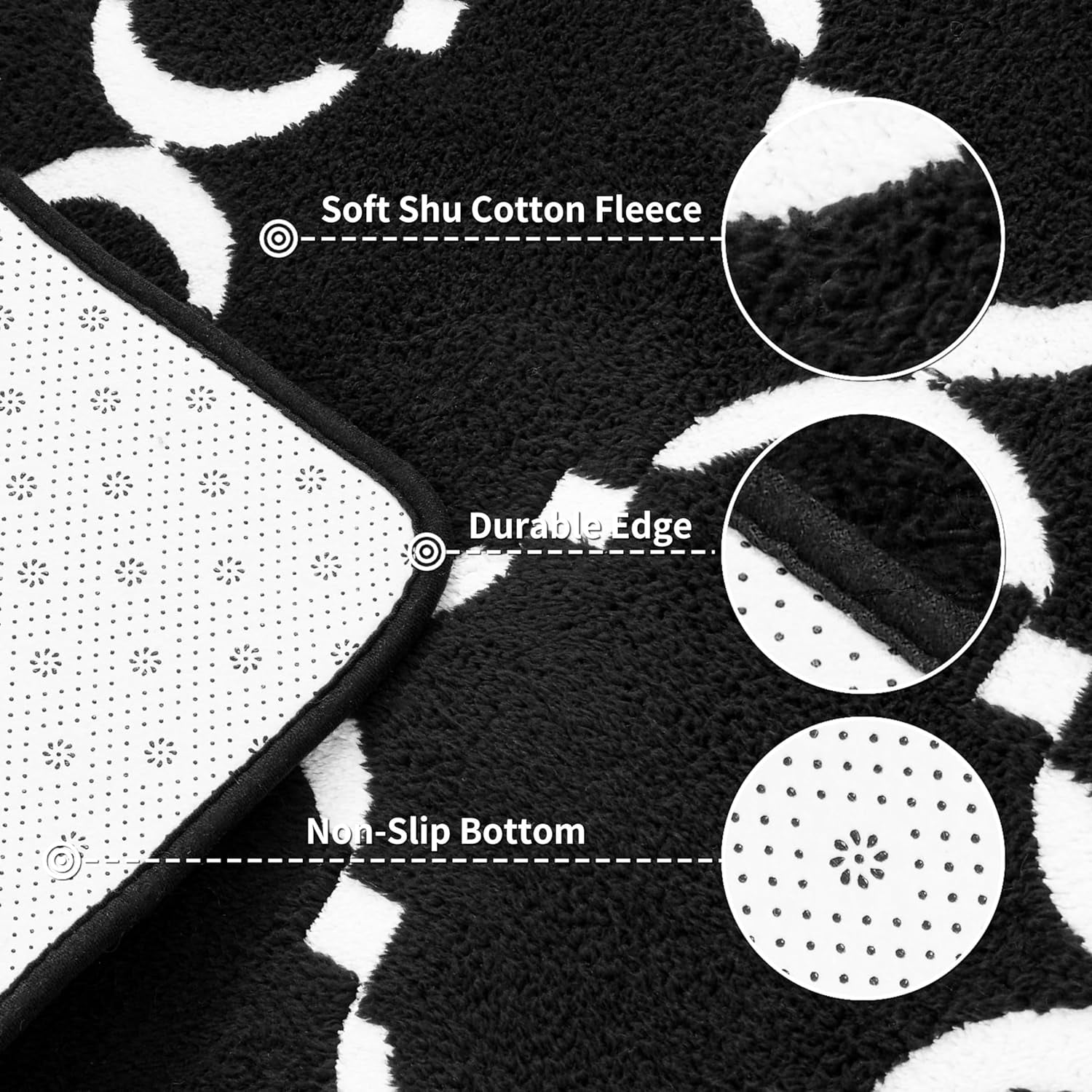 TWINNIS 6'x9' Area Rug Geometric Non Slip Fluffy Carpet,Soft Plush Polyester Rug for Living Room Bedroom,Black White