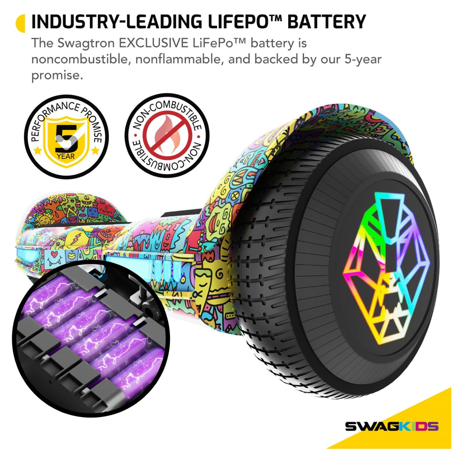 Swagtron Multicolor SwagBOARD EVO Freestyle Hoverboard Bluetooth Speaker Light-Up Wheels, 7 MPH Max Speed - image 5 of 9