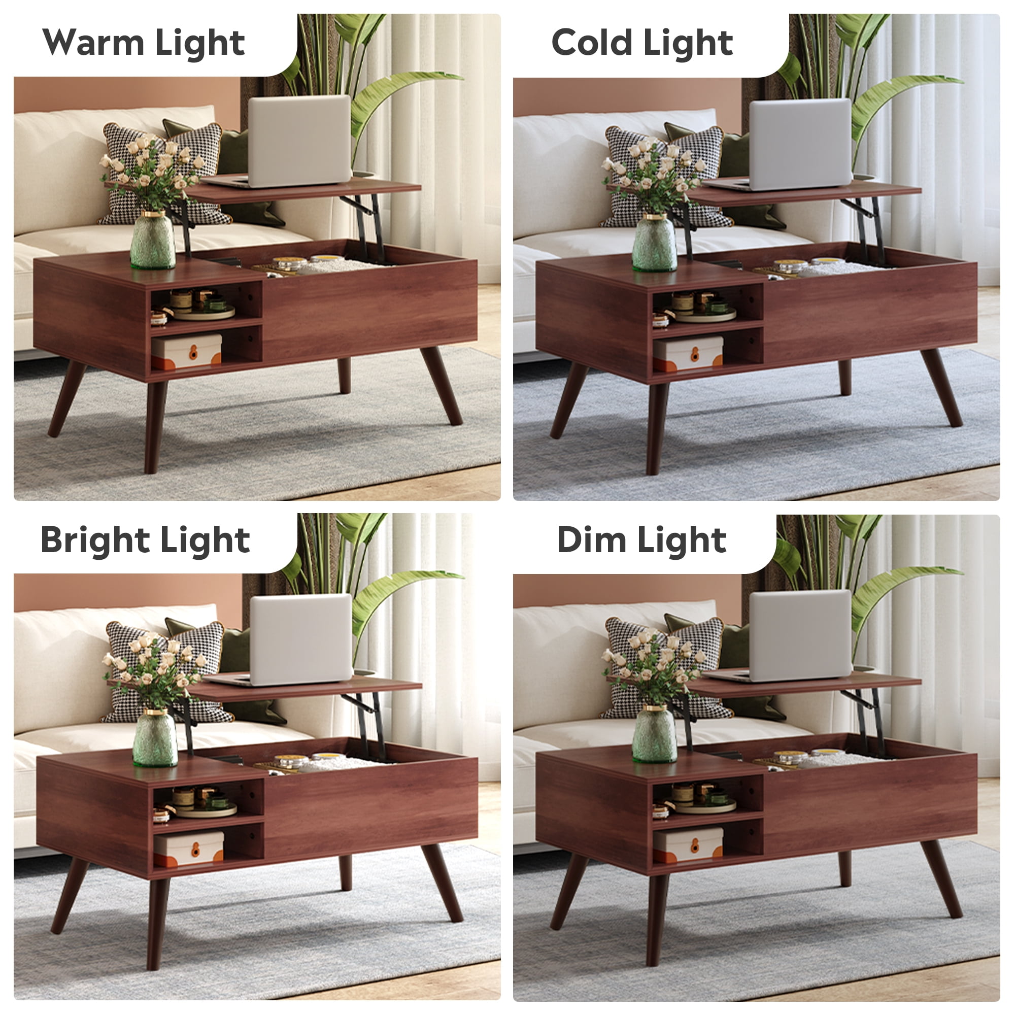 GALAXHERO Coffee Table with Removable Storage Shelves Lift Top Small Coffee Table for Living Room Espresso