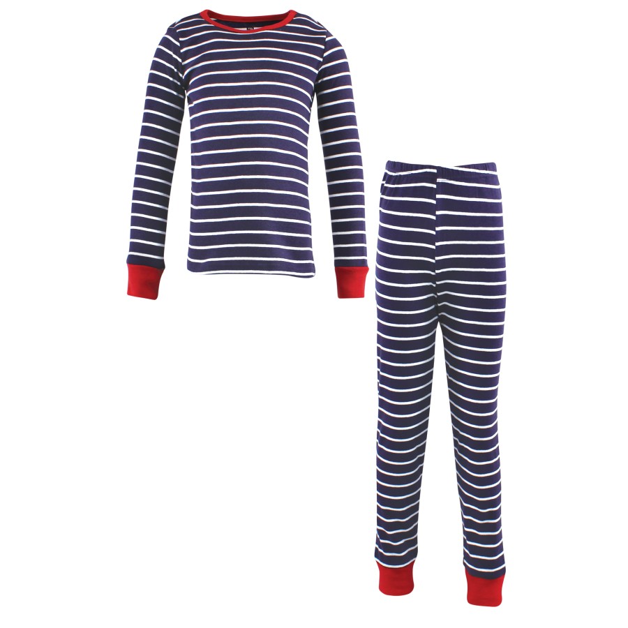 Hudson Baby Infant and Toddler Cotton Pajama Set, Navy Stripe Red, 1824 Months