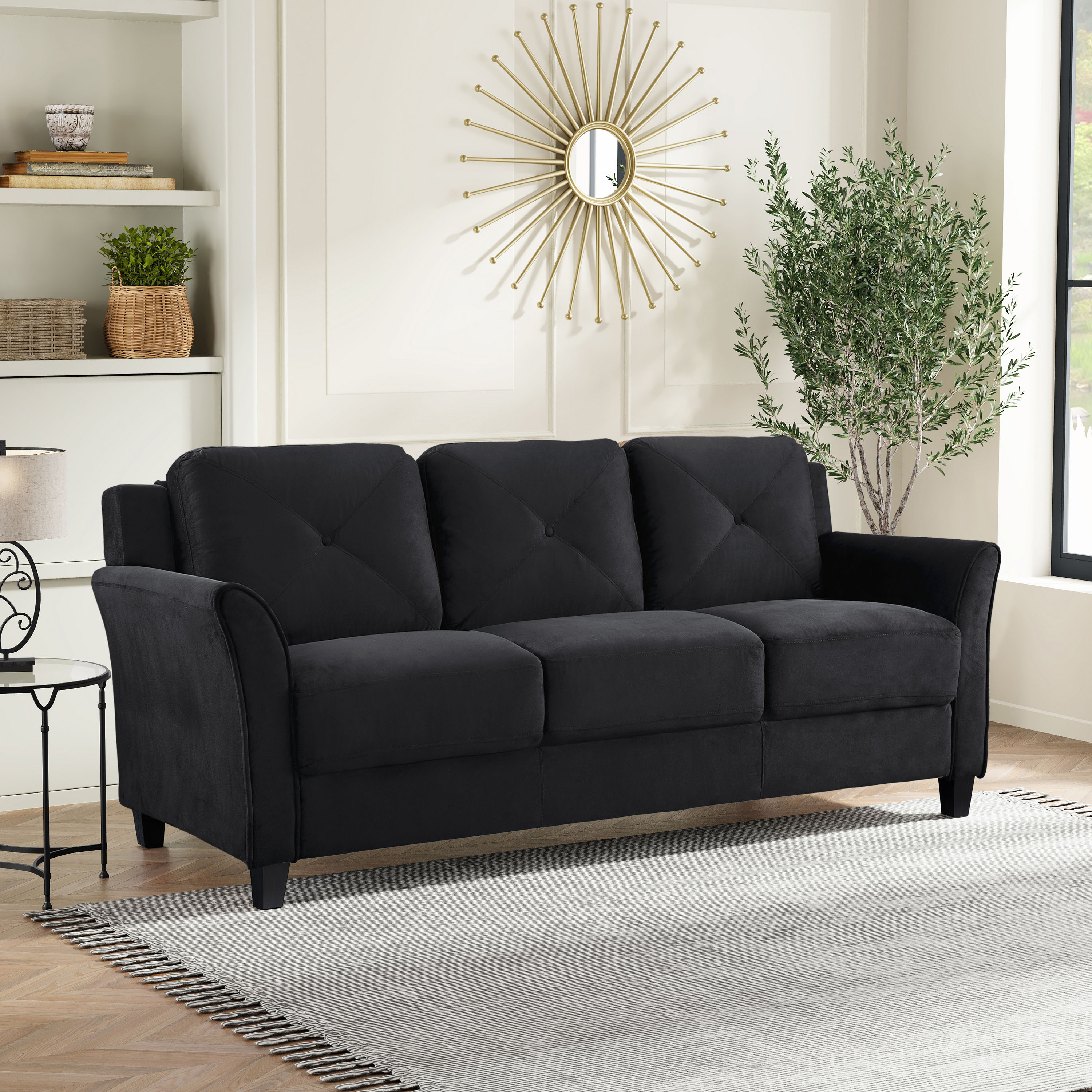 Lifestyle Solutions Taryn Curved Arms Sofa, Black Fabric