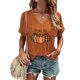 thumbnail image 1 of Puntoco Suéter de manga corta con cuello en V y estampado de calabaza de Acción de Gracias para mujer, 1 of 3