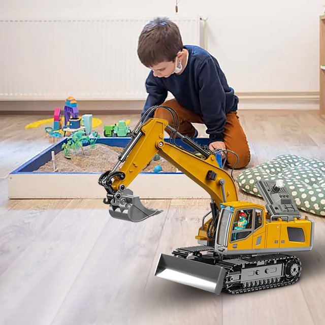 Remote Control Excavator Toy With 360 Rotation Rechargeable 13Channel Metal Hydraulic Excavator Remote Control Excavator With Sound Light