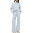 thumbnail image 1 of Posijego Ensemble 2 Pcs pour Femme Décontracté Demi-Glissière Chandails à Manches Longues Pantalons à Jambes Larges Tenues de Détente Unies, 1 of 6