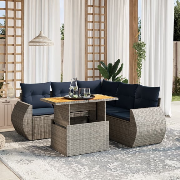 vidaXL 6 Piece Patio Sofa Set with Cushions Gray Poly Rattan