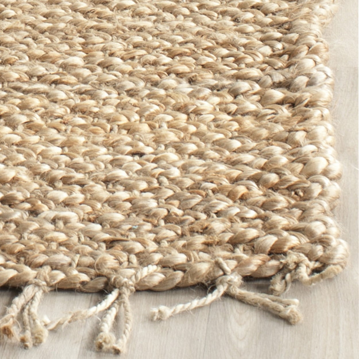 SAFAVIEH Natural Fiber Tangier Solid Braided Fringe Jute Area Rug, Natural, 10' x 14'