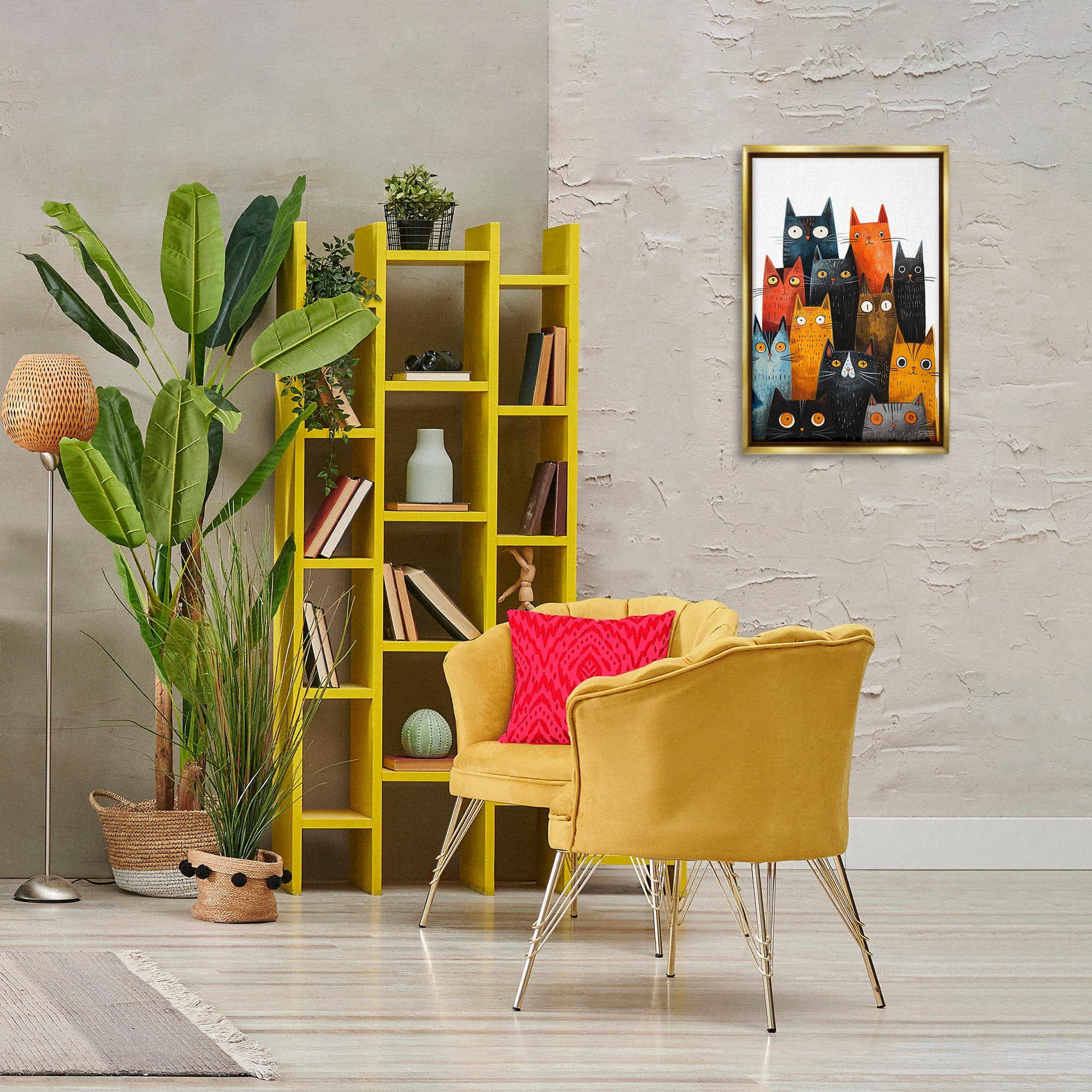 Stupell Industries Fun Peeking Cat Faces Animals & Insects Painting Gold Floater Framed Canvas Art Print Wall Art, 17 x 25