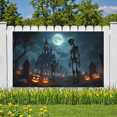 thumbnail image 2 of Spooky Scene Halloween Banner Gothic Theme Pumpkin Lantern Skeleton Design Cemetery Setting for Halloween Party Event Decor, 2 of 5
