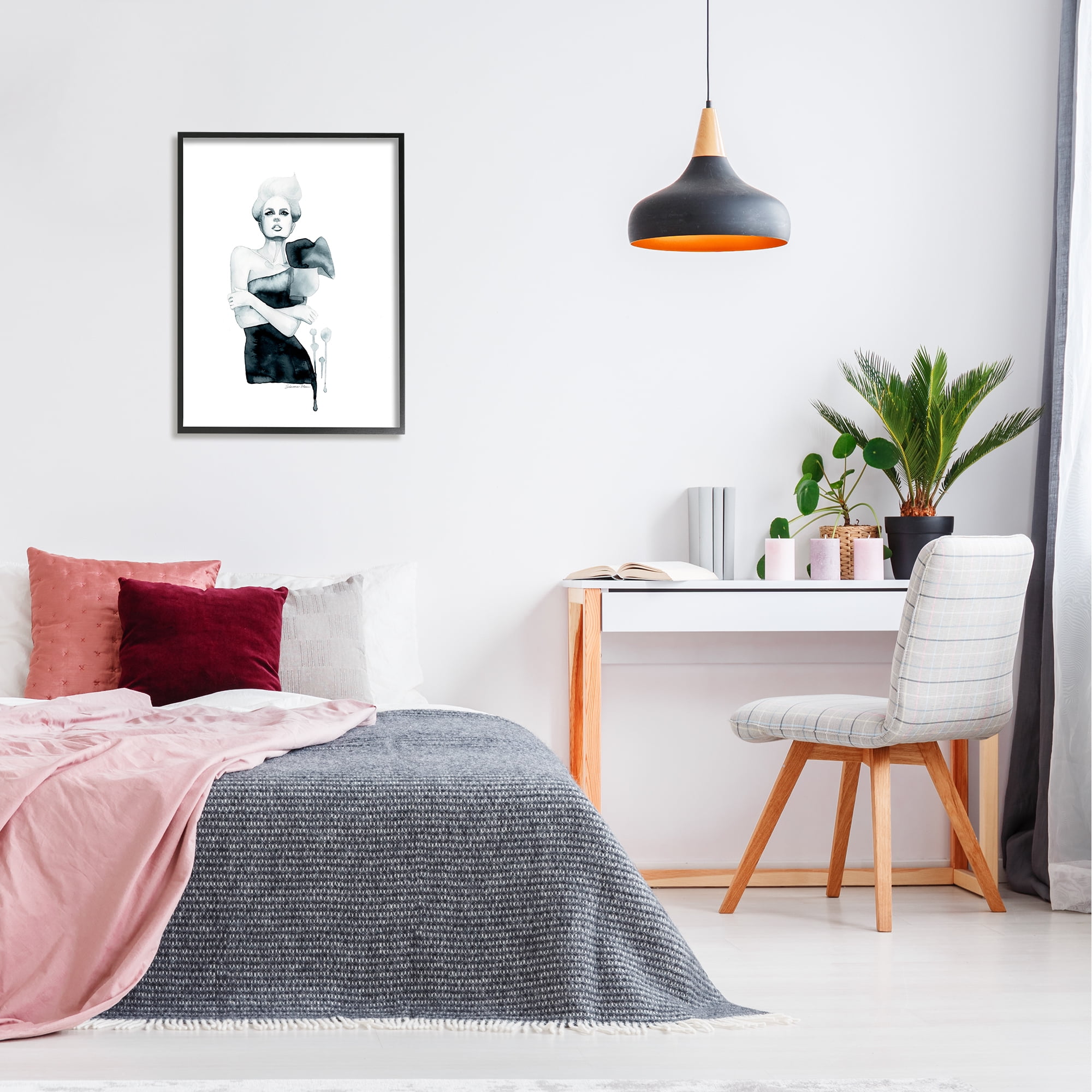 Stupell Industries Girl in Black Gown Beauty & Fashion Painting Black Framed Art Print Wall Art, 24 x 30