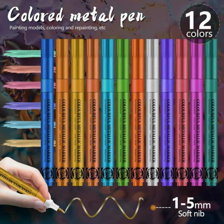 Metallic Marker Pen, Metallic Paint Marker, Set of 12 Acrylic