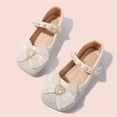 thumbnail image 2 of Viluyesy Girls Princess Dress Shoes - Toddler Bow Pearl Rhinestone Flats Soft Sole Ballet Slip-On Wedding Party Stage Performance School Uniform (2.5-11.5 Years) Beige Size 12 M, 2 of 8