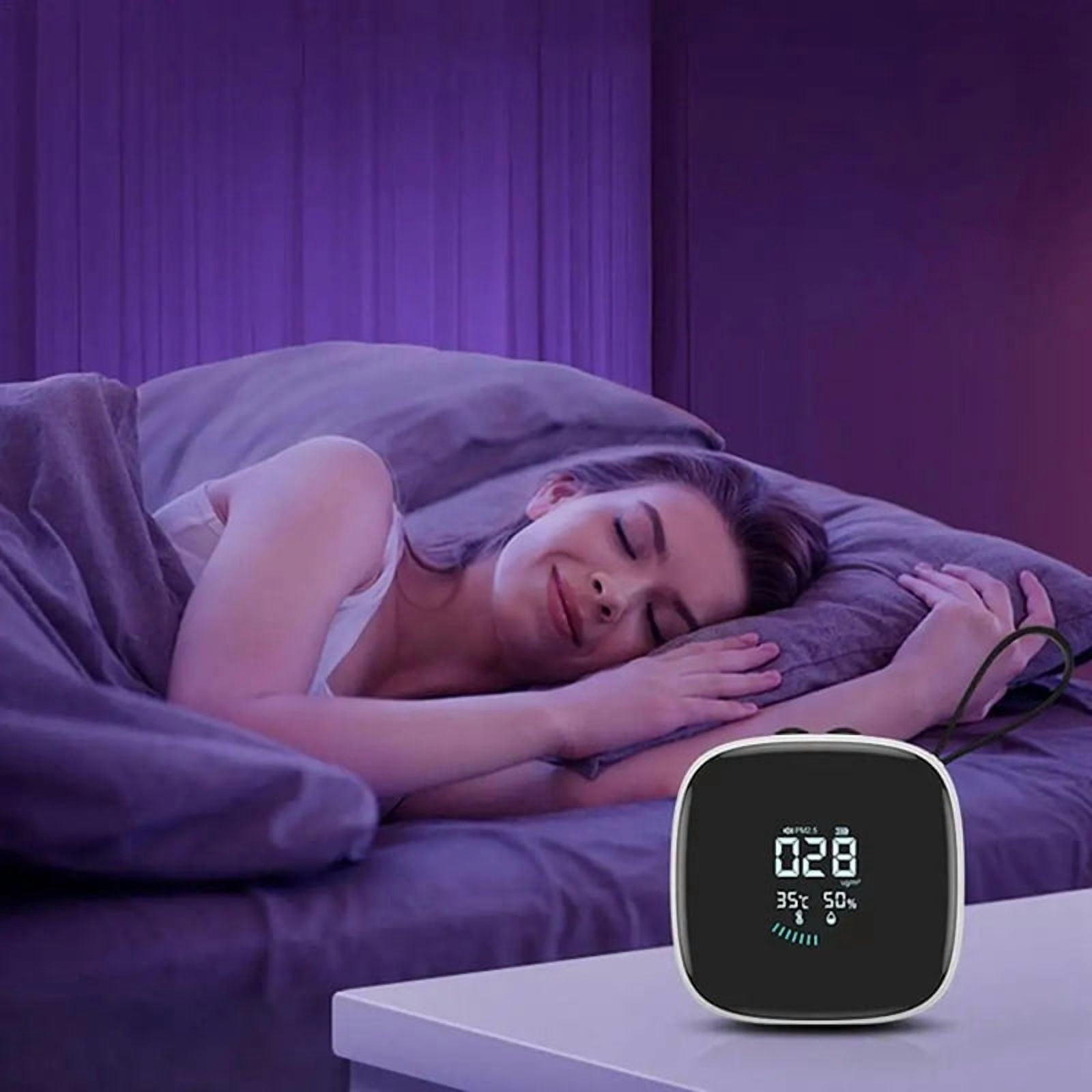 Pm2.5 Detector Small LED Display with Strap Air Quality Monitor Multipurpose Home Humidity Tester for Bedrooms Living