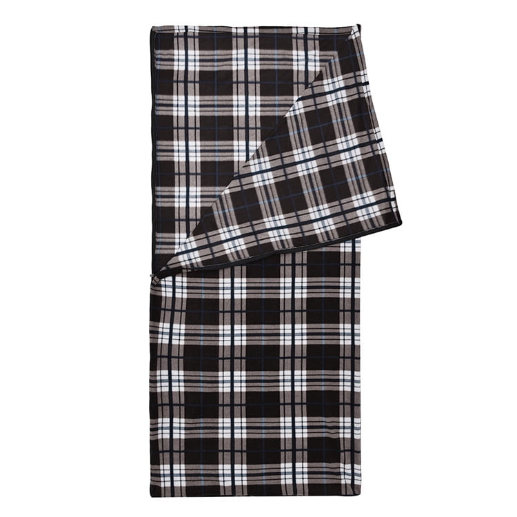AT6109 Adult Camping Sleep Bag - Cozy Plush Fleece for Outdoor Adventures, Fun Shake Sound Design, Durable & Comfortable Coffee Plaid Flannel Sleeping Bag for Hiking, Backpacking & Travel
